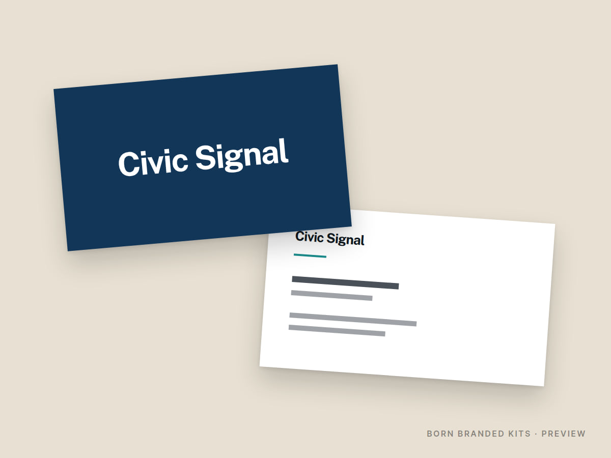 Preview: Civic Signal business cards, front and back, with placeholder text