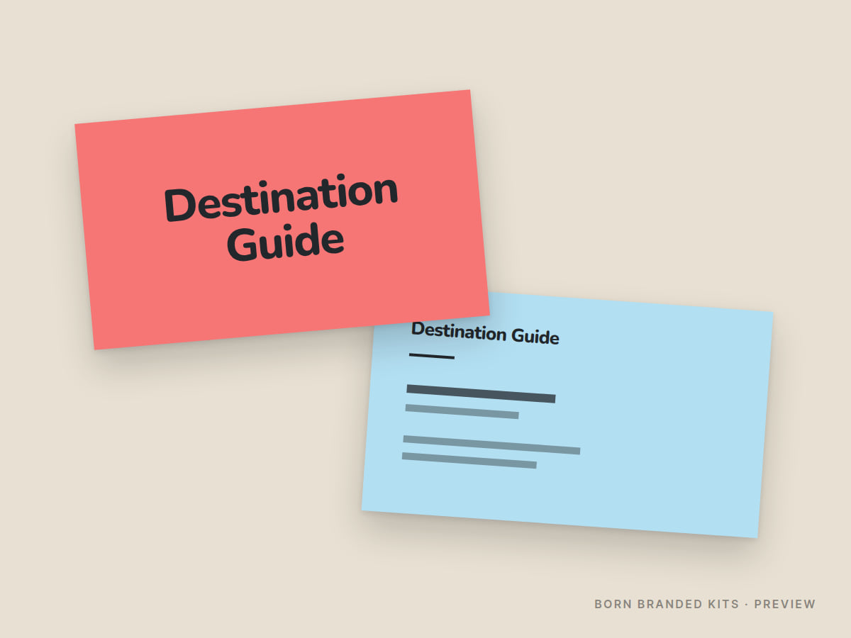 Preview: Destination Guide business cards, front and back, with placeholder text