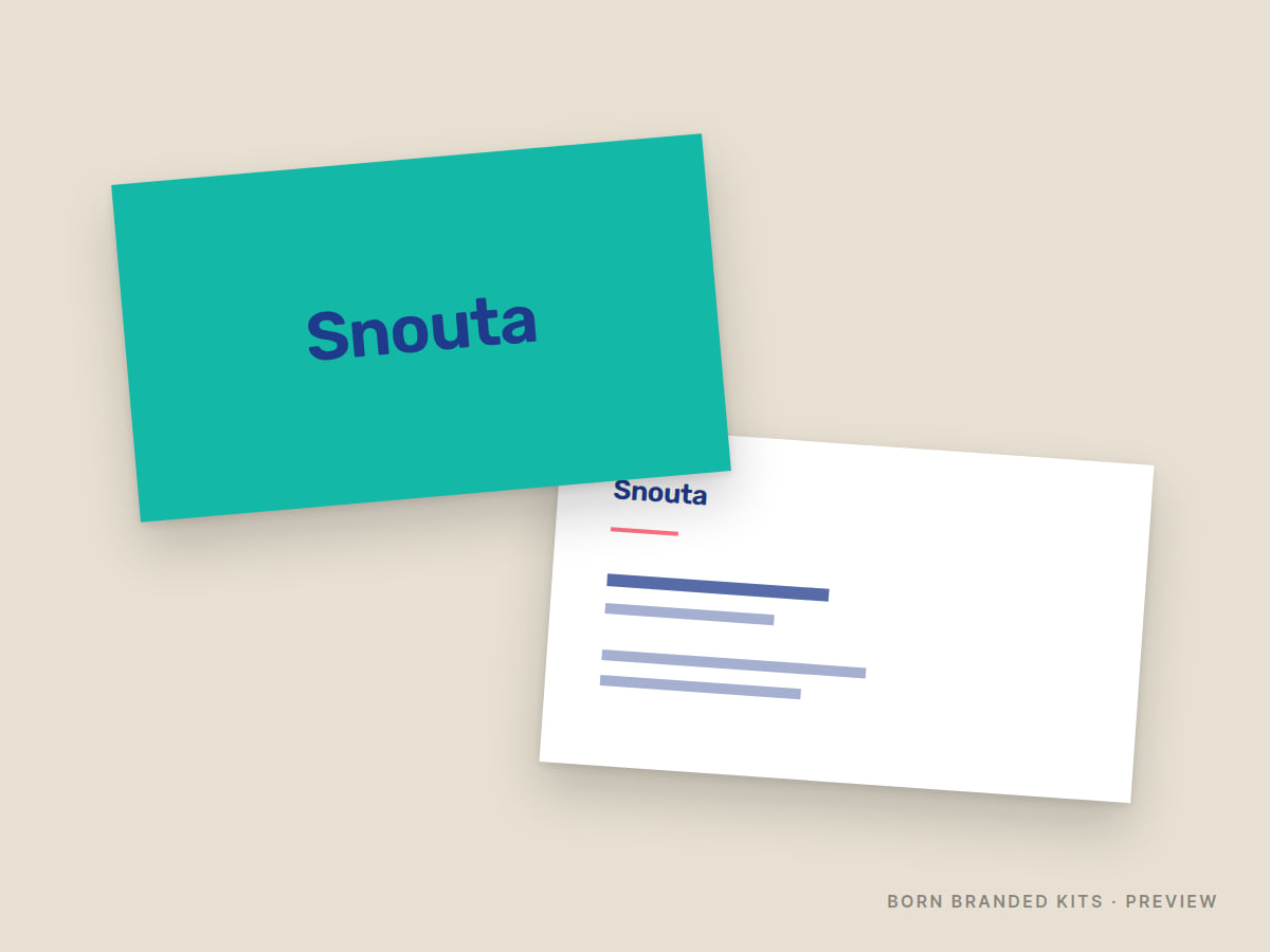 Preview: Snouta business cards, front and back, with placeholder text
